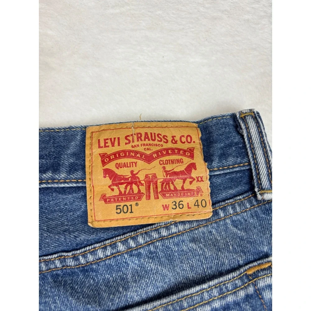 Levis 501 Original Fit Mens 36x40 Jeans Blue Grungy Washed Denim HighLow Fade